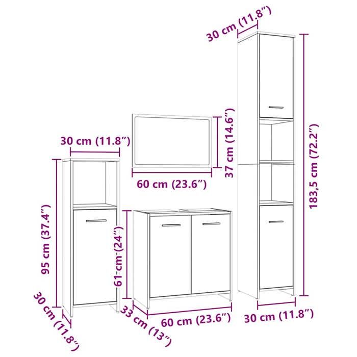 VidaXL Bathroom Furniture Set 4 Pcs Smoked Oak Wood 3154403