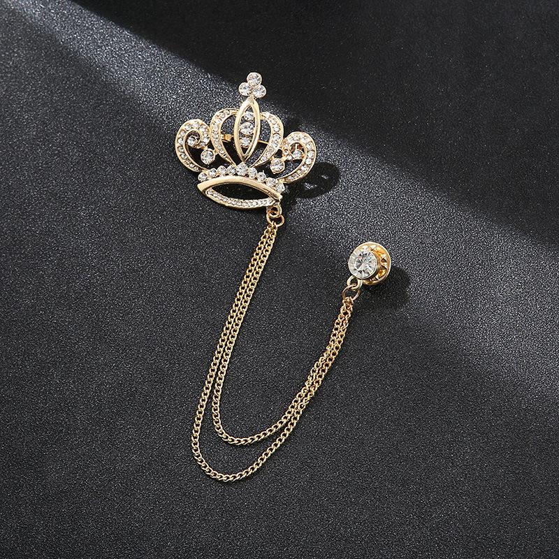 Unisex Gold/Silver Crown Series Brooch with Rhinestones & Optional Chain - Elegant Luxury