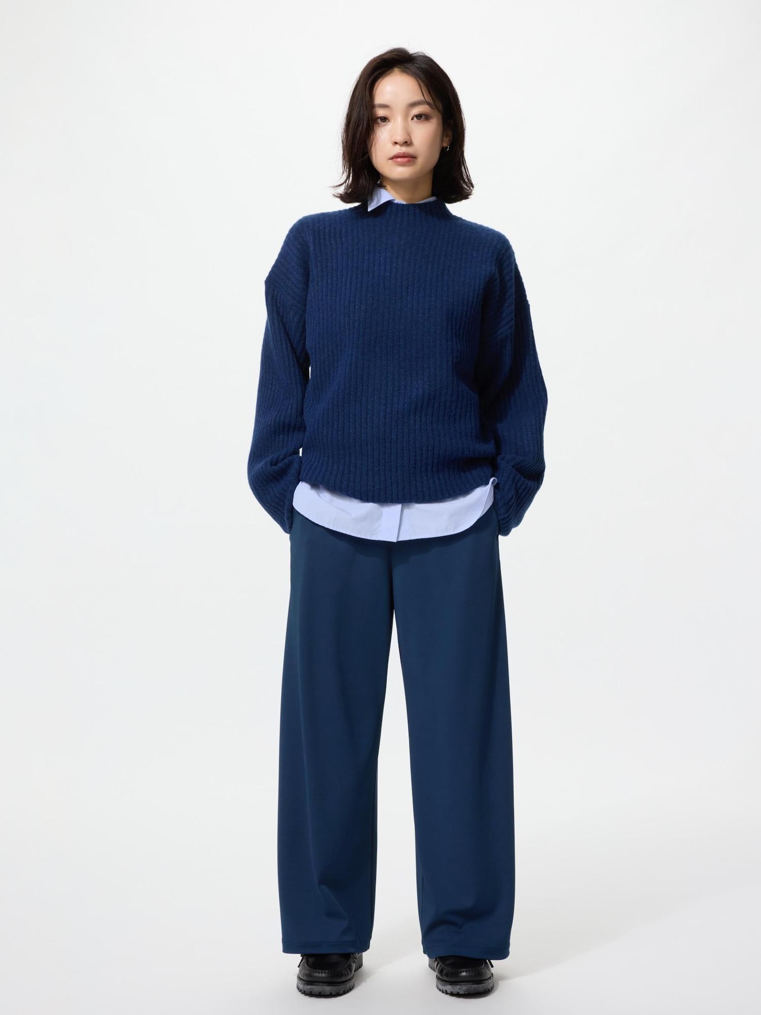 

Uniqlo Японский крепированный трикотаж Прямые брюки Короткая длина 68 BLUE/M