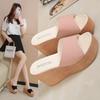 Summer New Large-size Thick-soled Slippers Women's Outer Wear Wedge Heel High Heel One-word Drag Fashion Sandals