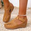2025 new large size women's sandals, bag head hollowed out one-word wedge heel sewing bag laser process Rome