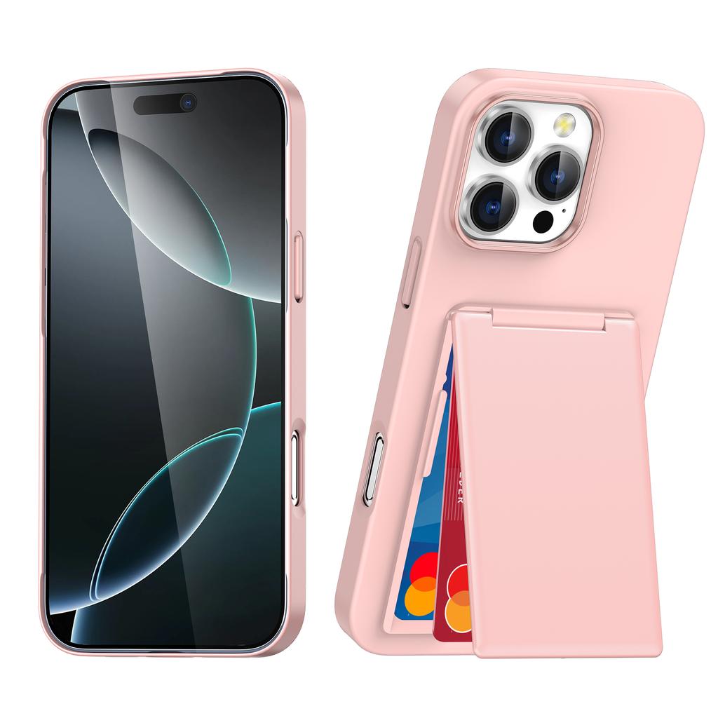 New Built-in Kickstand Card Pocket Case for iPhone 16 15 14 Plus 11 13 12 Pro Max Plain Breathable translation Cover Fit light