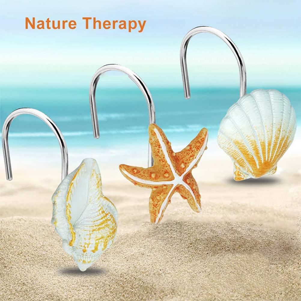 12 Stück Dekorative Duschvorhanghaken Seestern Muschel Harzhaken für Badezimmer und Dusche