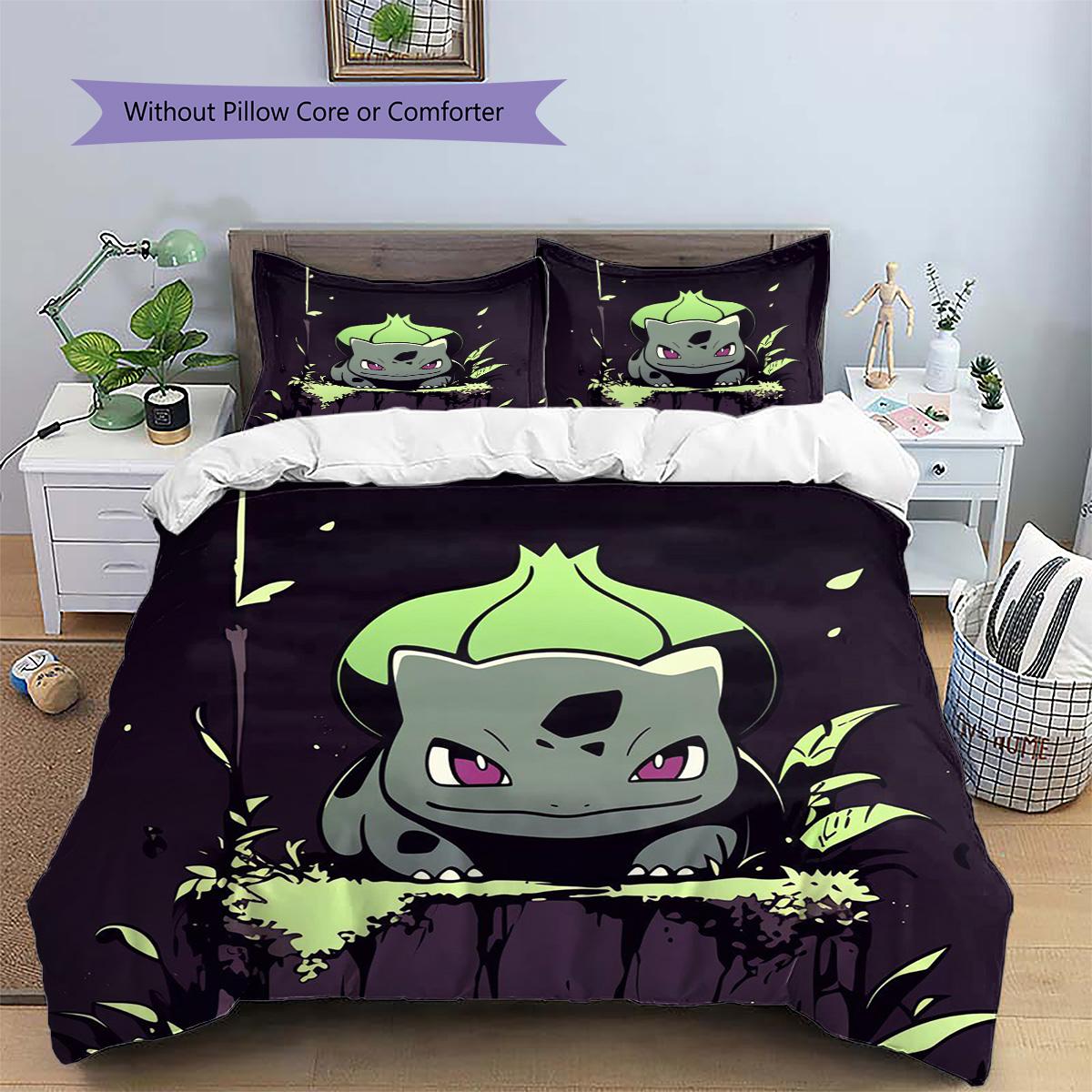 

Bulbasaur Patterned Pillowcase & Duvet Cover Set Aesthetic Anime Bedding for Bedroom Decoration Cool Gift for Anime Fans.-TING 135x200cm