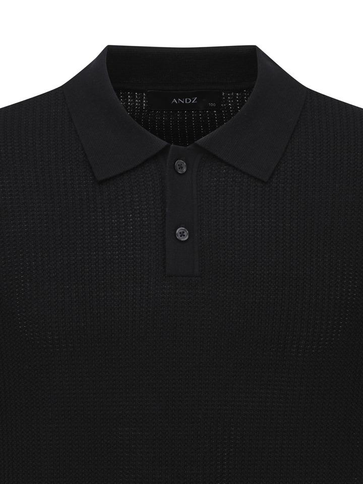 AND Z Men'S) Fine Texture Collared Short Sleeve Knit_Bzf3Et1102Bk