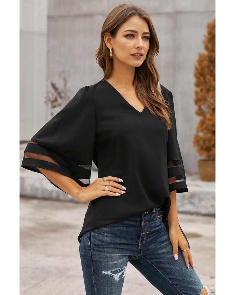 Azura Exchange Flare Sleeve V Neck Blouse