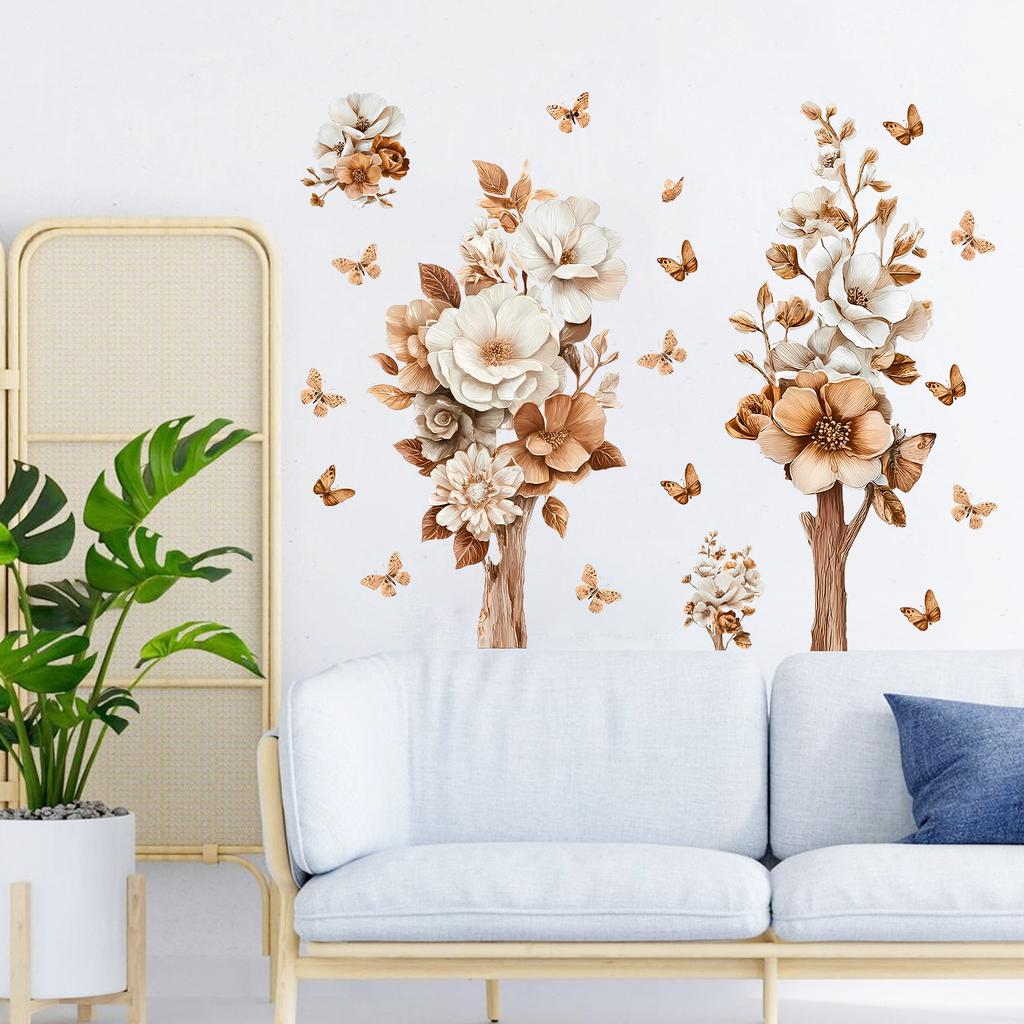 Creative 3D Flowers and Butterfly Wall Sticker Self-Adhesive Removable for Bedroom Living Room Study Background Home Decor