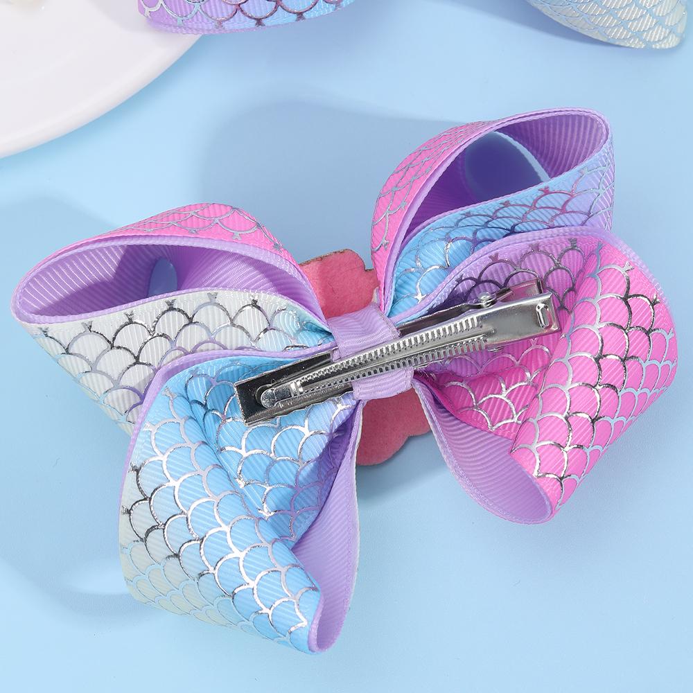 2Pcs Rainbow Mermaid Hair Clips Glitter Fish Tail Seashell Ribbon Barrette Summer Beach Party Hair Accessories For Girl Children