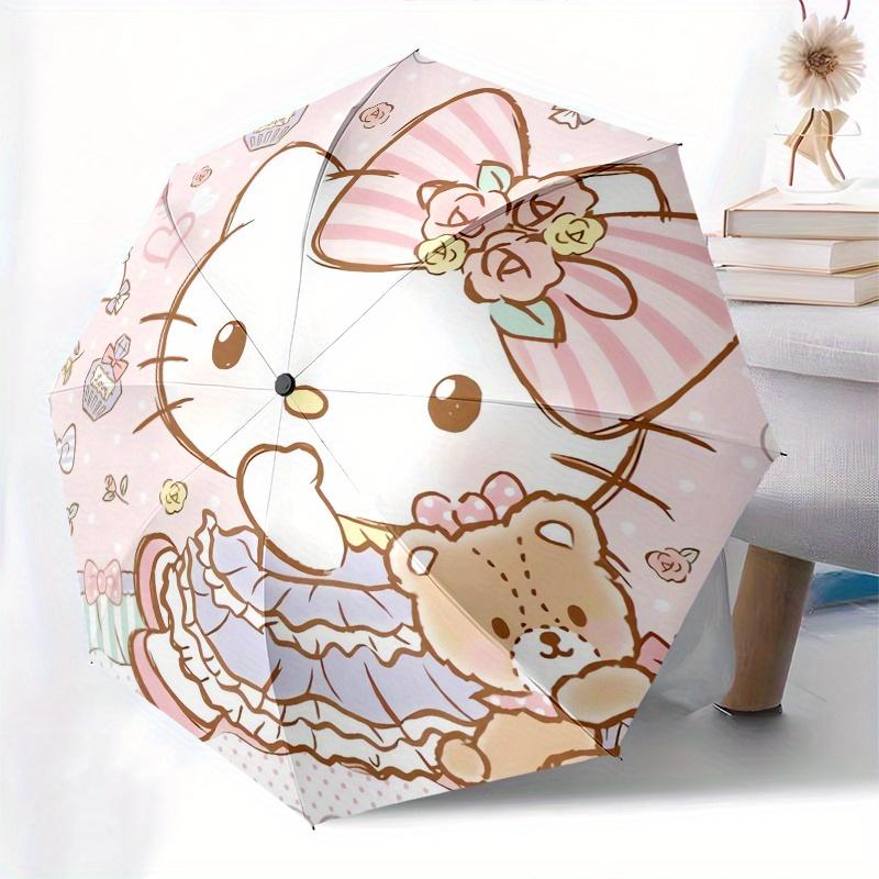 Hello Kitty,Cute Automatic Folding Umbrella-Simple 8-Rib Design, Bright Cartoon Pattern, Durable Iron Frame, Suitable For Travel, Outdoor, B