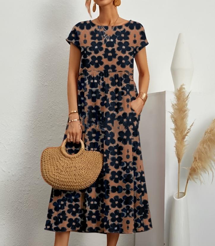 European & American Style Loose Sleeveless Cotton Linen Dress with Matching Colors & Sizes - Round Neck Summer Print Dress for Women