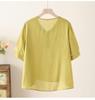 Women's Tencel Linen Embroidered Short-Sleeve Top & Pants Set for Summer - Middle-Aged Mother's Style.