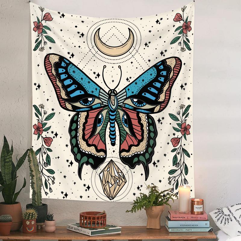 Butterfly Moth Moon Phase Tapestry, Boho Gothic Aesthetic Wall Hanging for Bedroom Living Room Dorm Home Decor