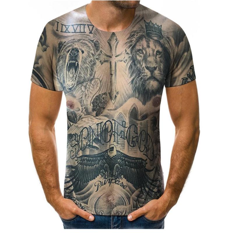 BOLIV MODA Muscle zomer-T-shirt voor heren, 3D digitaal bedrukte herentop met korte mouwen L