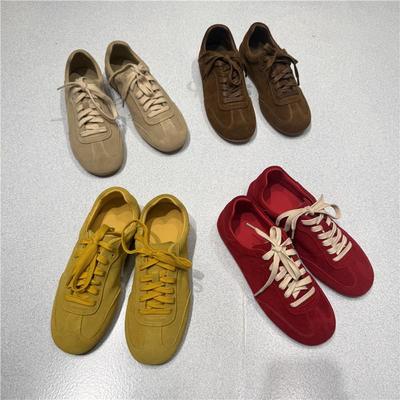 2025 Herbst/Winter Damen Retro Rindsleder Colorblock Schnürung Sportlich Lässig Schuhe