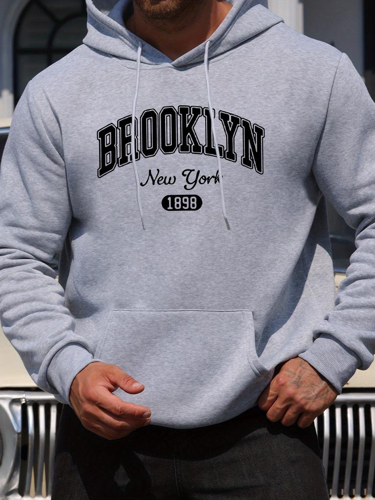 Men's Casual, Versatile and Fashion Hooded Sweatshirt with A BROOKLYN Letter Pattern A Warm Cozy Winter Hoodie for All Seasons