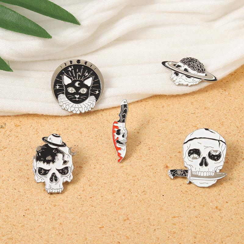 Skull Head Black Cat Magic Enamel Pin Lapel Pin For Clothes Brooches On Backpack Briefcase Badge Jewelry Decoration Gifts For Fr