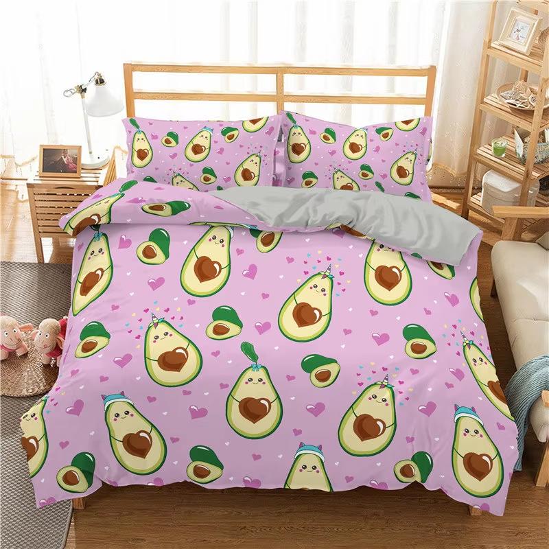 Green Avocado Duvet Cover Twin Queen For Boys Girls Teen Kawaii Tropical Fruit Bedding Set Botanical Cartoon Comforter Cover