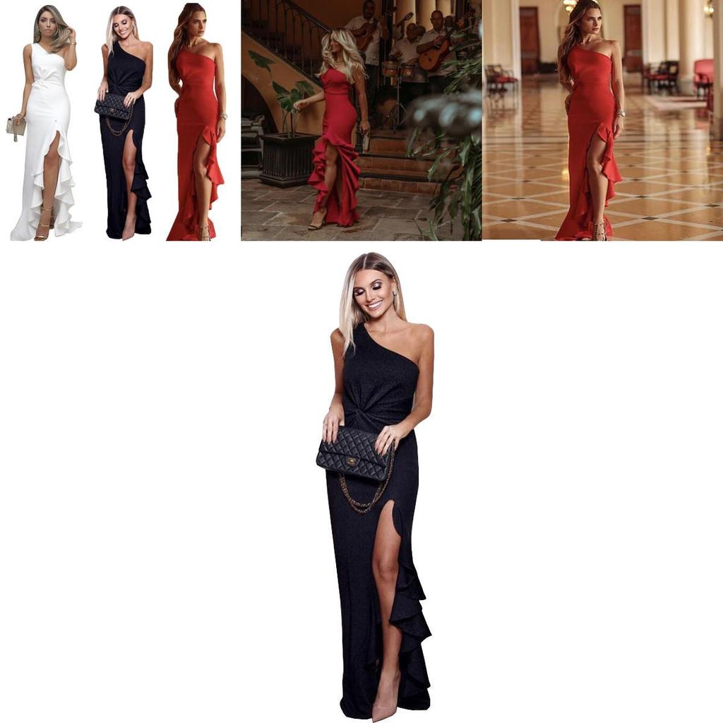 Elegant Sexy Women Sloping Shoulder Ruffled Party Evening Irregular Wedding Dress