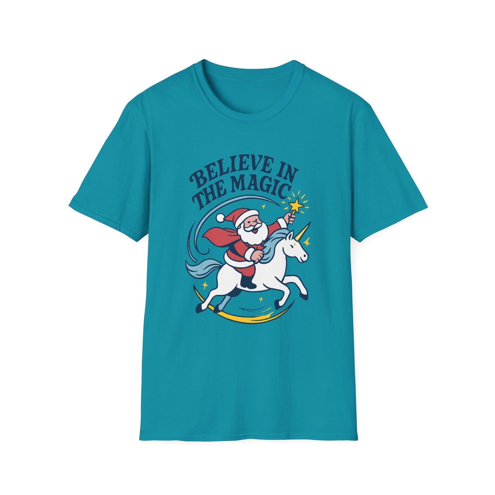 Unisex Softstyle T-Shirt Mens Womens Tees Top Santa Riding Unicorn Christmas Holiday Fantasy Graphic L