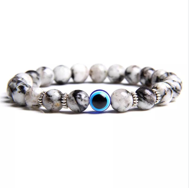 Evil Eye Bracelet Natural Stone Blue Devil Eye Charm Bracelet Beads Agate Stone Bracelet