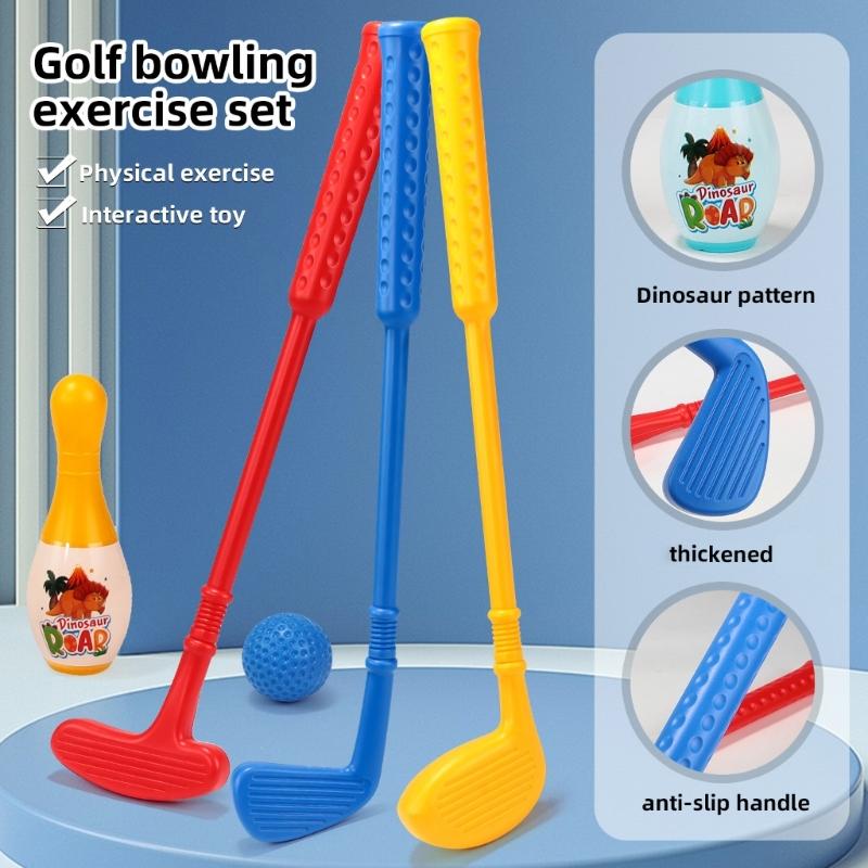 ABS Plastic Children Golf Toy Set With Golf Club Golf Ball and Bowling Pin for Indoor Exercise and Outdoor Training Use