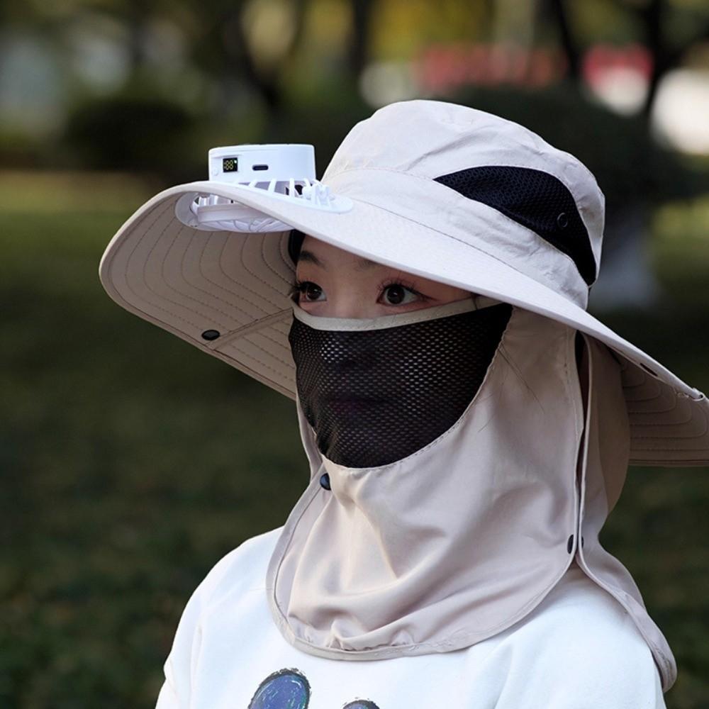 

Солнцезащитная шляпа с вентилятором, с защитой лица и откидной частью для шеи, шляпа для рыбалки для активного отдыха, кемпинга, альпинизма бежевый
