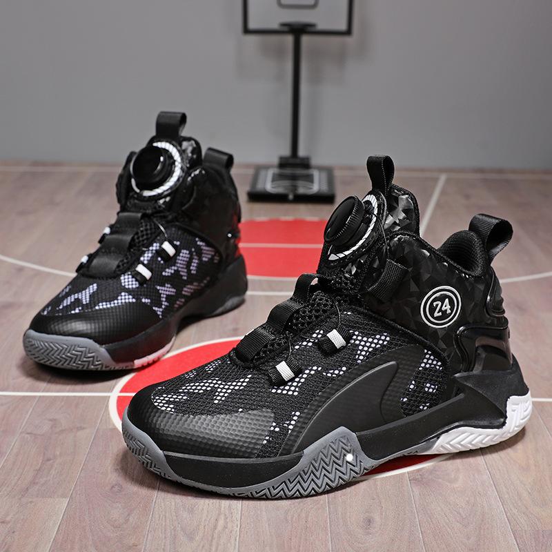 God of War boys basketball shoes 2025 spring and summer new classmates rotating button children's sneakers non-slip girls' sneakers