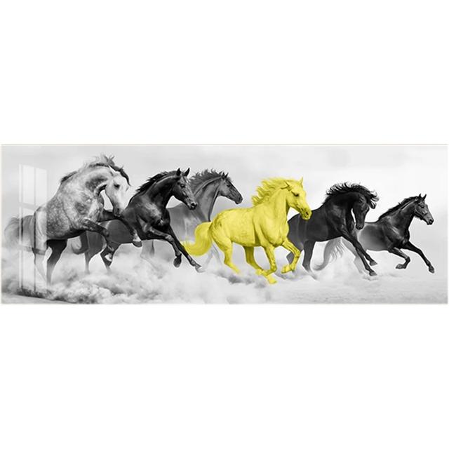 Six Running Black and Gold Horse Animals Posters and Prints Art Canvas Painting Wall Art Picture for Living Room Classical Mural No Frame