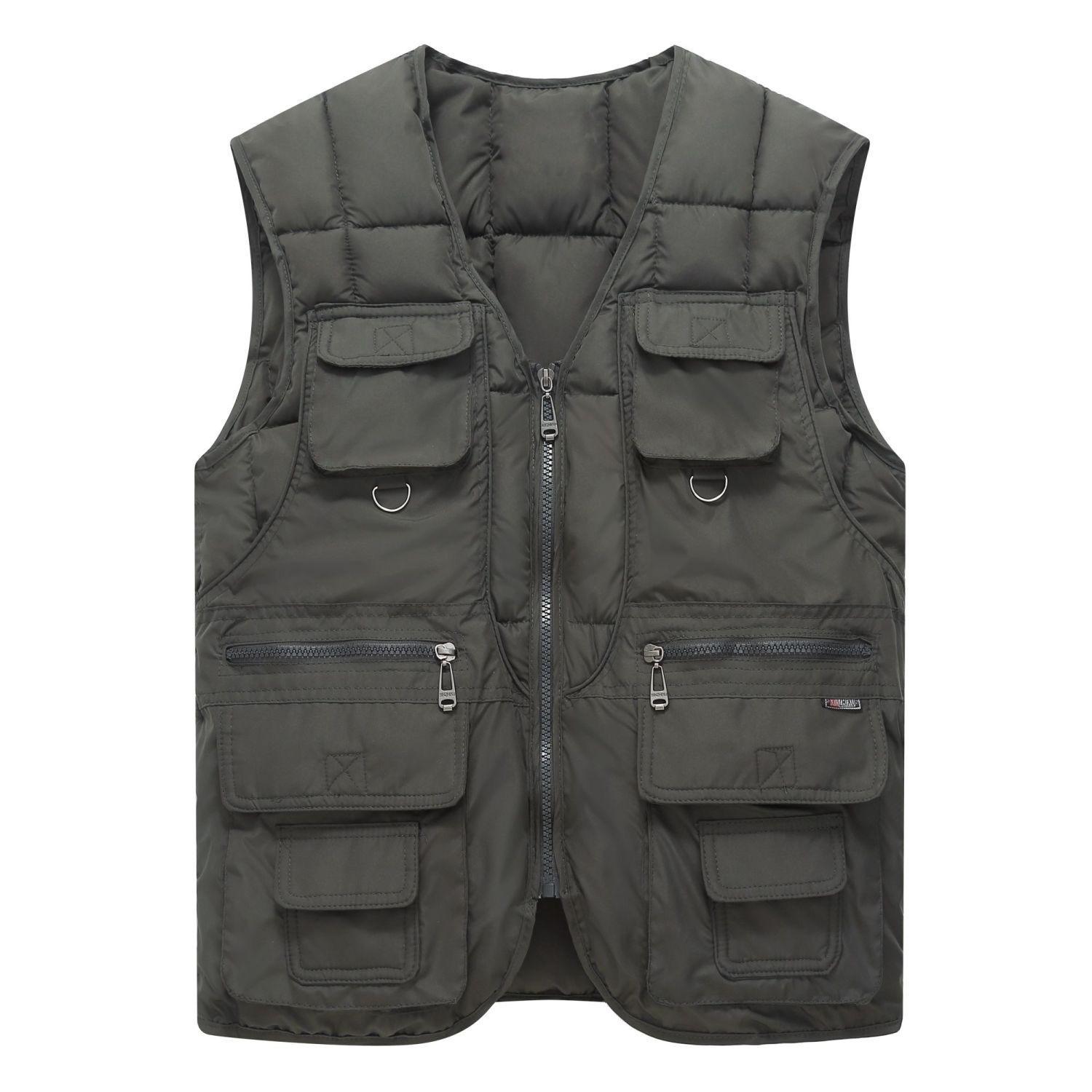 

Пуховый жилет Жилет Утепленный Осень и Зима Многокарманный Жилет Мужское Нижнее Белье Жилет Мужская Одежда L темно серый