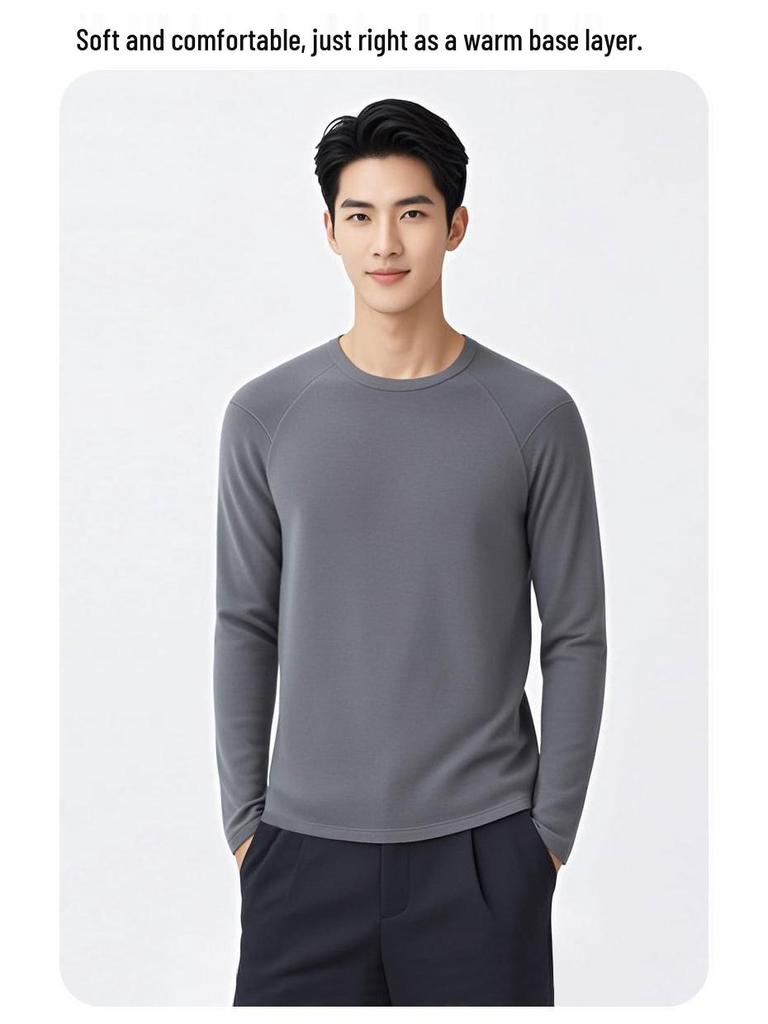 Men's Wool Air Layer Sporty Raglan T-Shirt - Warm Korean Style Cold-Proof Base Layer