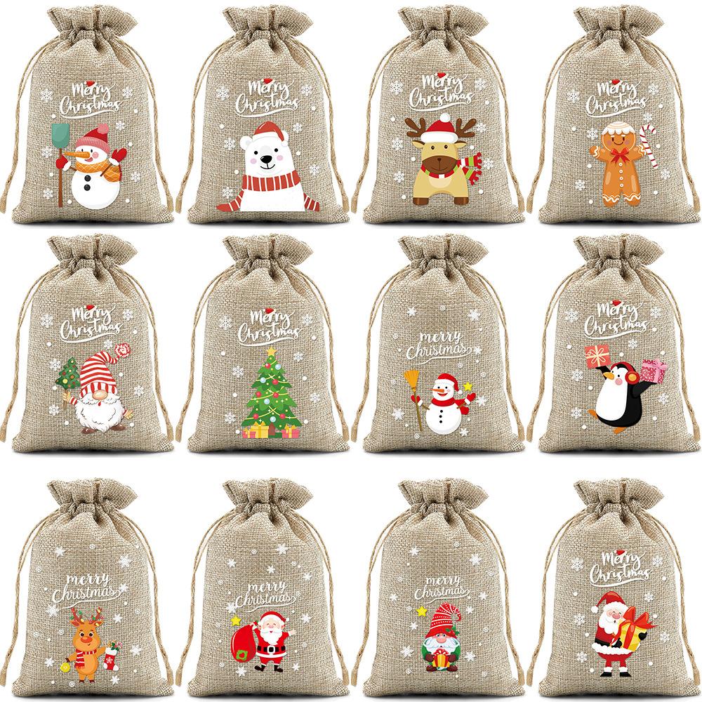 12pcs Halloween Drawstring Bag Packaging Valentine's Day Gift Bag Party Festival Gift Bag Christmas Cloth Drawstring Bag