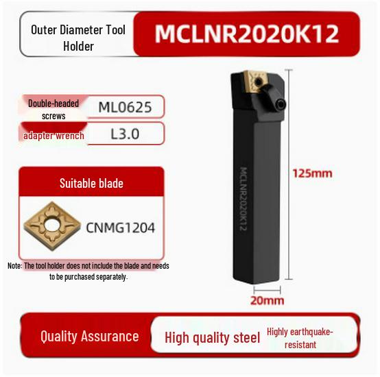 95° CNC Lathe Tool Holder for MCLNR2020K12 | White Hardened 80° Rhombic End Face Machining Tool Holder
