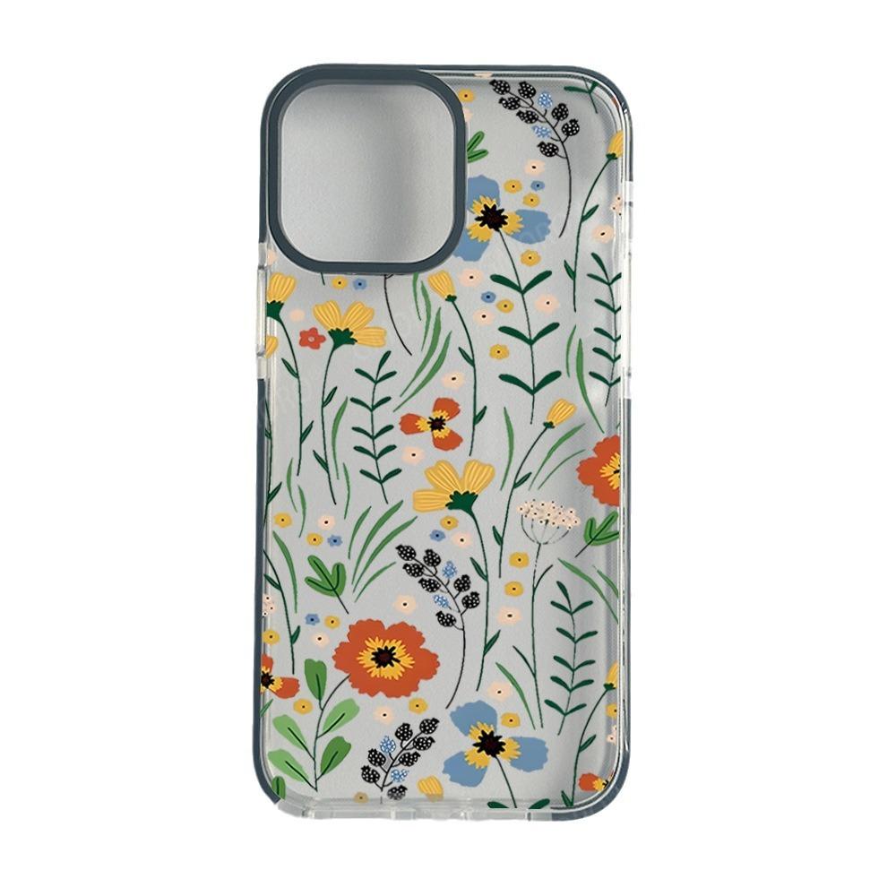 ins wind floral mobile phone case Apple 15pro anti-drop two-color transparent case iphone17pm soft case protective case 14