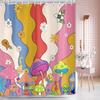 Pink Shower Curtain,Mushrooms Flower Floral Bath Curtain,Retro 70S Hippie Groovy Shower Curtains For Girls Bathroom Decor