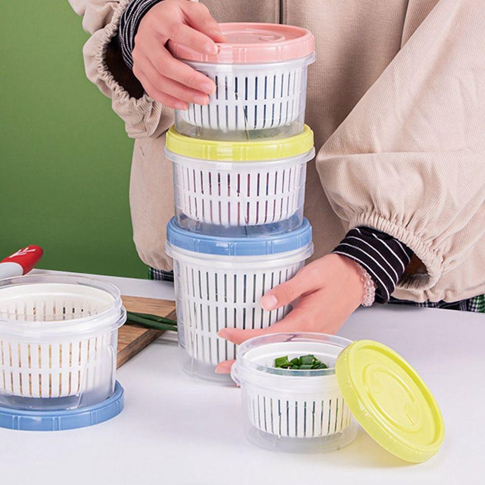 

Double Layer Round Drain Storage Box Plastic Refrigerator Storage Box Refrigerator