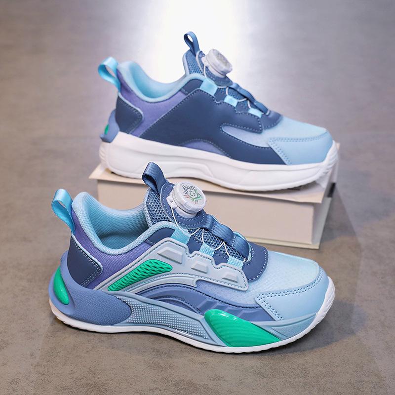 Boys shoes spring and autumn new children's mesh breathable sports shoes girls middle school and older children rotating buckle non-slip running shoes