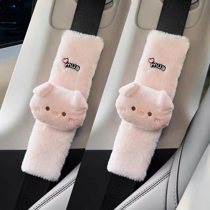 2pcs High Quality Long Plush Car Seat Belt Cover Cute Cartoon Panda Bear Imitation Rabbit Auto Safety Shoulder Pad Decrotion