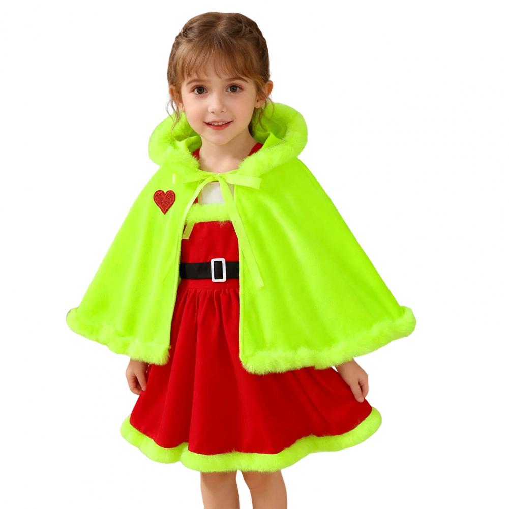 Winter Toddler Cloak Festive Toddler Christmas Cape Dress With Fur Trim For Holiday Parties Girls Santa-Style For Cosplay