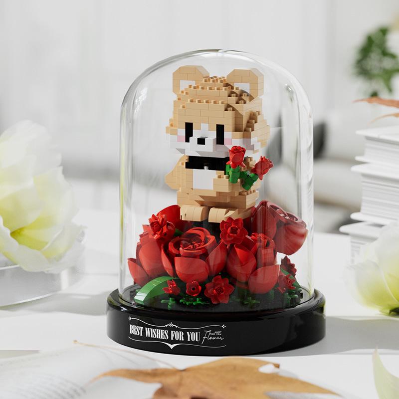 Compatible Music Flower Box: Secret Language Building Blocks, Preserved Flower Bouquet, Handmade Ornament, New Year Gift.