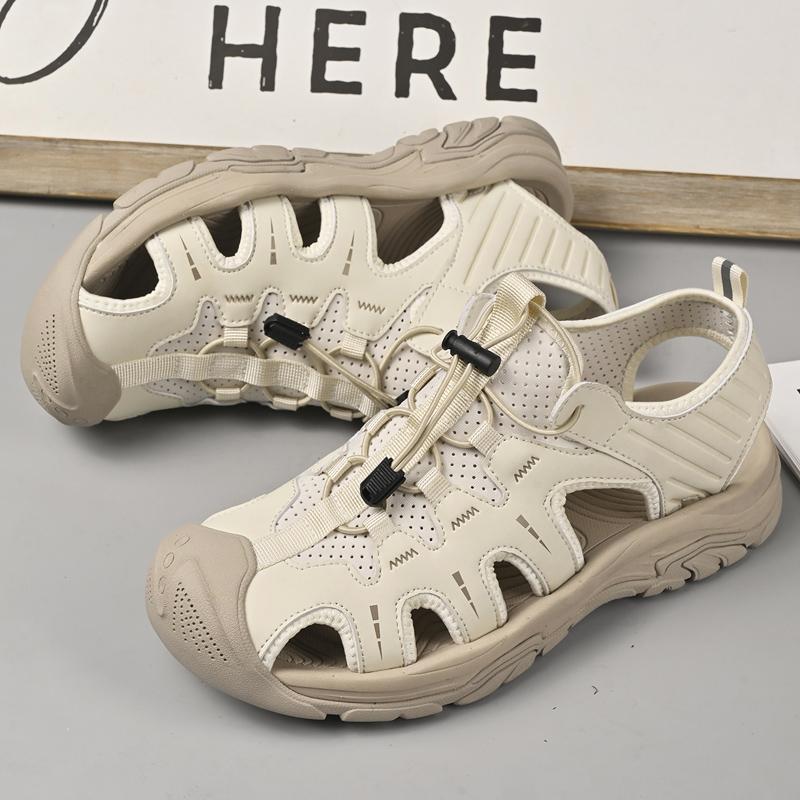 Fashion New Arrival Men Sandals Handmade Leather Beach Flats Breathable Male Summer Shoes Non-Slip Wading Aqua Shoes Versatile Sandals