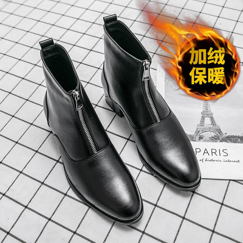 Leather Martin Boots Chelsea Boots Inner Heightening British Hairstylist High Top Leather Shoes Pointed Boots