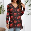 Ladies' Fashionable And Casual Halloween Printed T-shirt Long Sleeved V-neck Mid Length Top