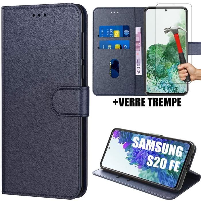 Coque Souple - Booling - pour Samsung S20 FE - Bleu Marine - Anti Rayure - Porte-Cartes -2 Verres Trempés