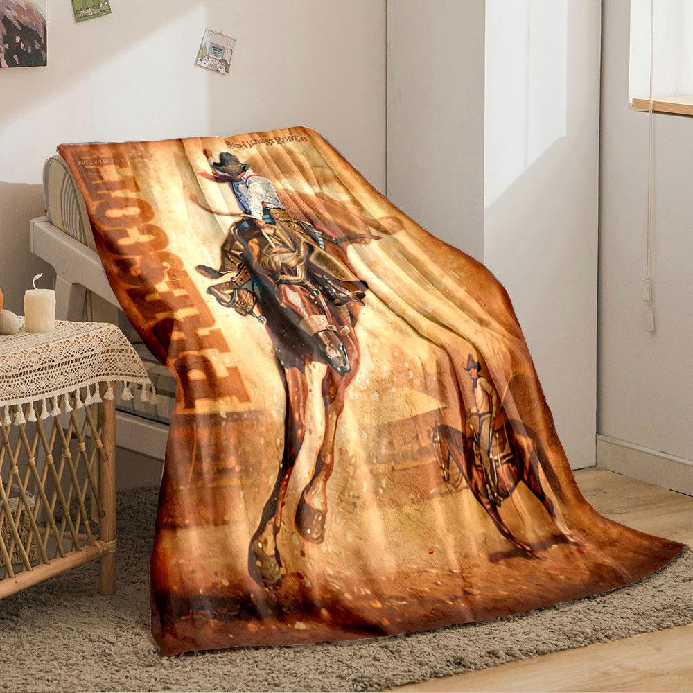 Bohemian Prescott Rodeo Cowboy Poster Yellow Plush Blanket, Durable Warm Throw for Outdoor Fun, Comfortable Throw for Daybed and Armchair