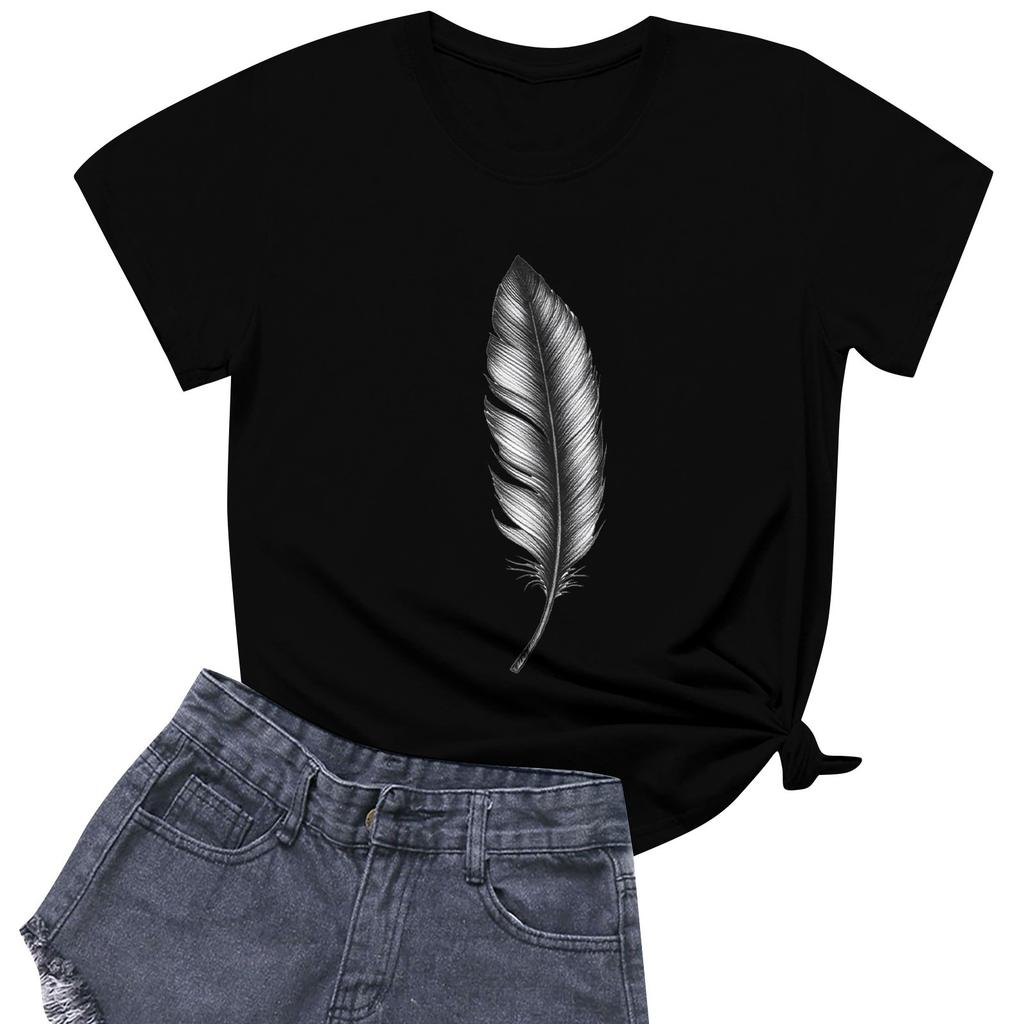 Women's Fashion Casual Printed Short Sleeve Round Neck Pullover Tops