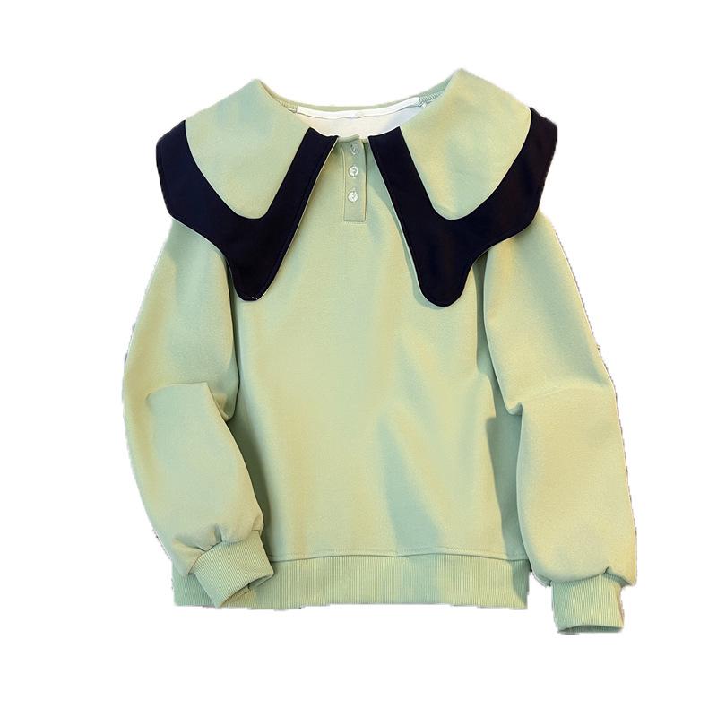 2024 Spring/Autumn Loose Korean Style Lotus Leaf Collar Button Sweater - Women's Fashionable Versatile Design.