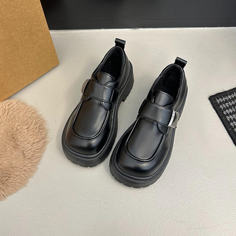 

Niche Black Big Head Shorty Le Platform Heightening Loafers 2026 Autumn Korean Edition New British Retro Leather Shoes 39