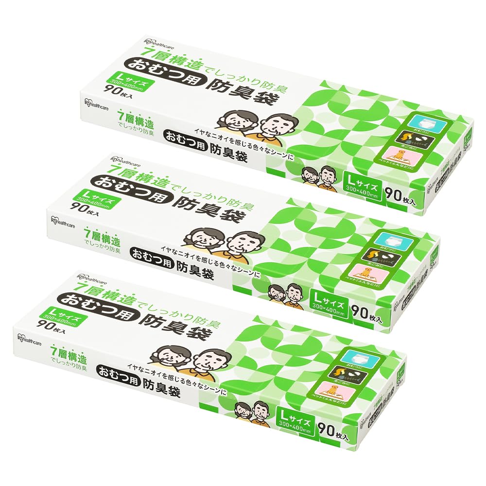 

of IRIS OHYAMA Deodorizing Bags for Large 90 Food Just and Throw [Set 3] Diapers, Size, Pieces, Deodorizing, Diapers, Waste, Pets, White, 7-Layer білий
