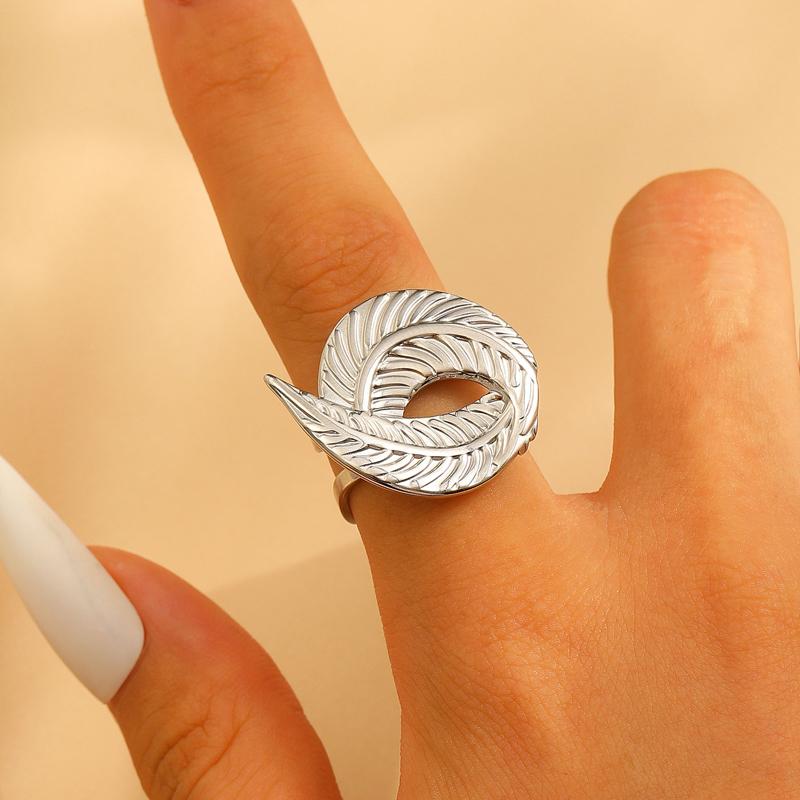Stainless Steel Flower Irregular Adjustable Rings for Women Fashion Metal Textured Leaf Index Finger Ring Luxury Jewelry