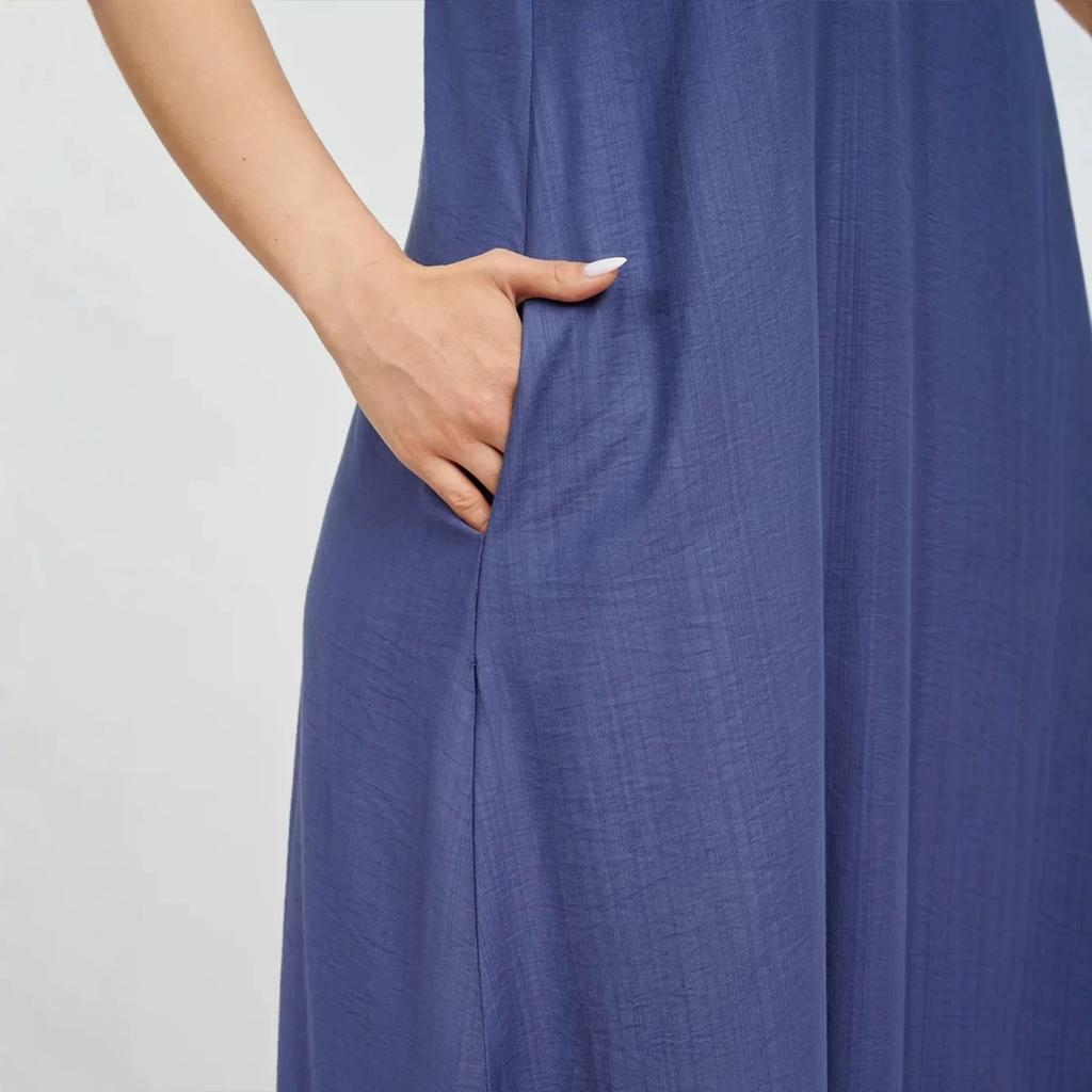 Women's Solid Scoop Neck Spaghetti Strap Loose Fit Maxi Dress Casual Vacation Sleeveless Long Dress